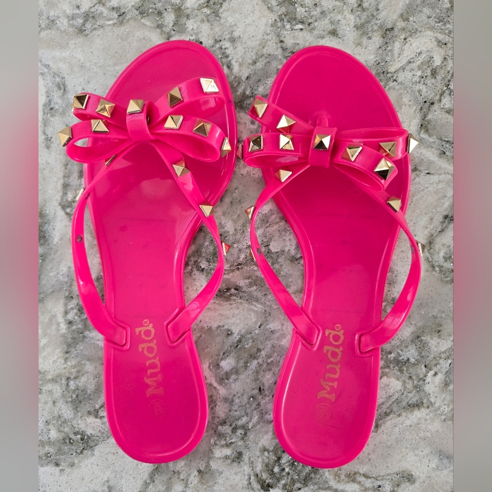 Mudd Bright Pink Studded Bow Jelly Sandals